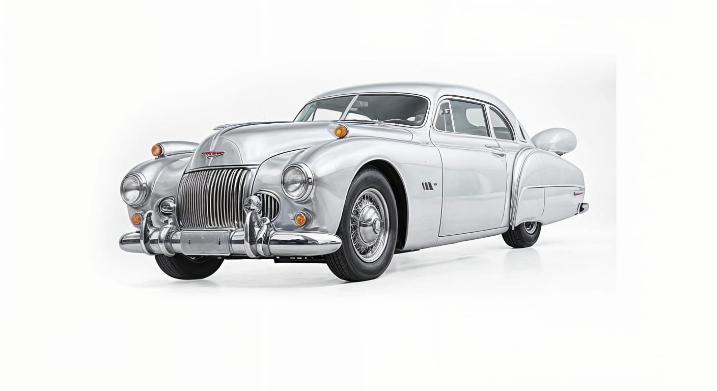 Metallic Silver 1953 Sports Car, Cinematic Photography