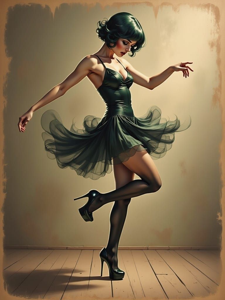 Impressionistic Oil Painting of Jazz Dancer in Studio