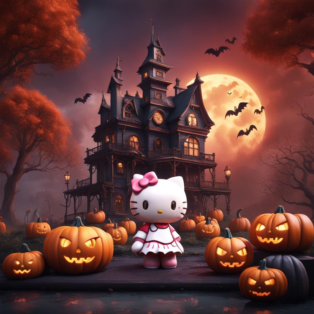 Hello Kitty Halloween in Detailed Matte Painting