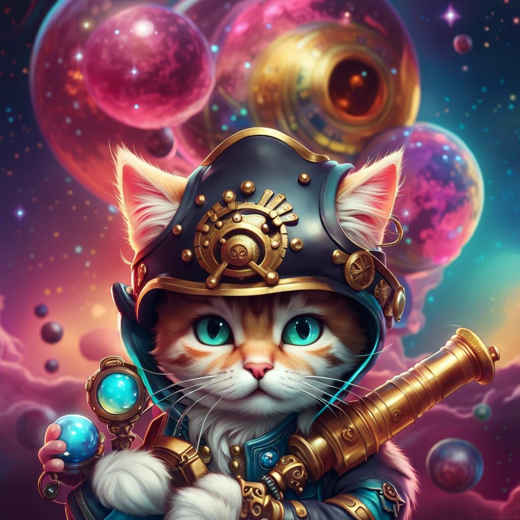 Adorable Chibi Cat Space Pirate in Digital Art Style
