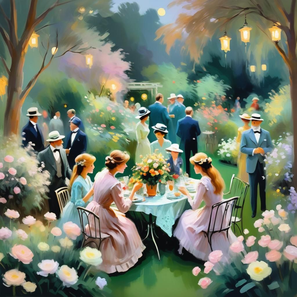 Impressionist Garden Party in Moonlight