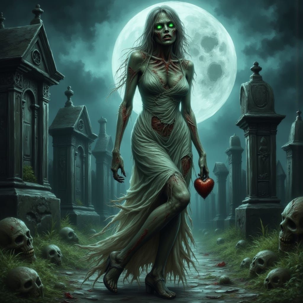 Female Zombie in Graveyard as Gothic Horror Art