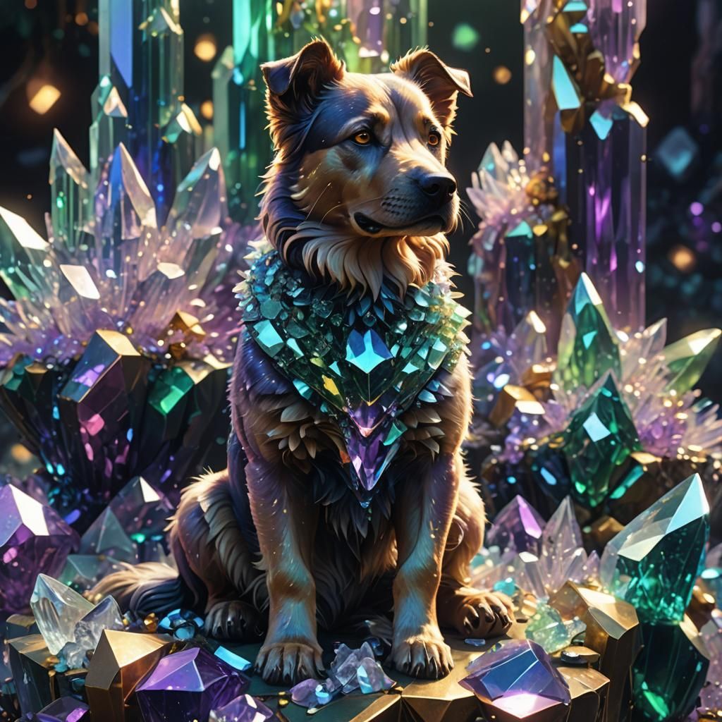Crystalline Dog on Pedestal: Fantasy Concept Art