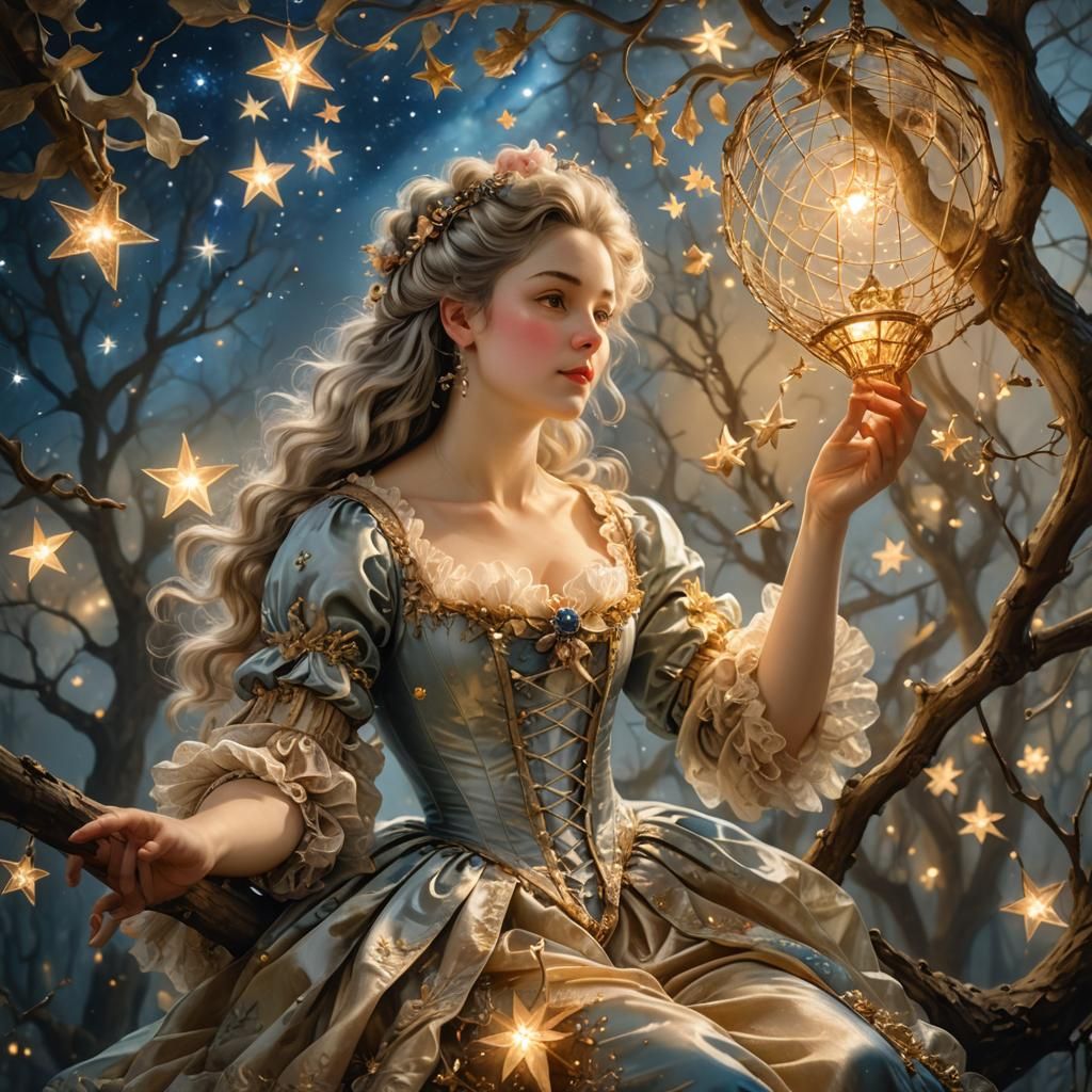 French Girl Catches Stars in Rococo Style