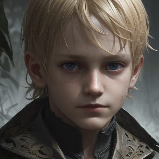 Sinister Child in Dark Abstract Garden