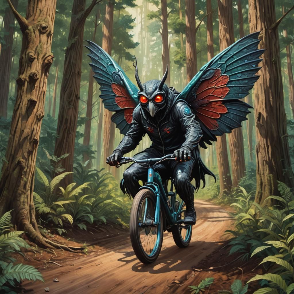 Mothman Rides a Bike: Hyperrealistic Splash Art