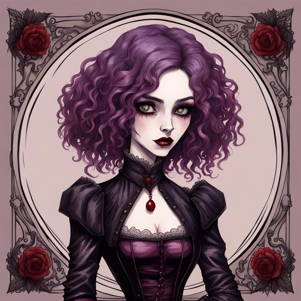 Violet-Haired Vampire in Tim Burton Style