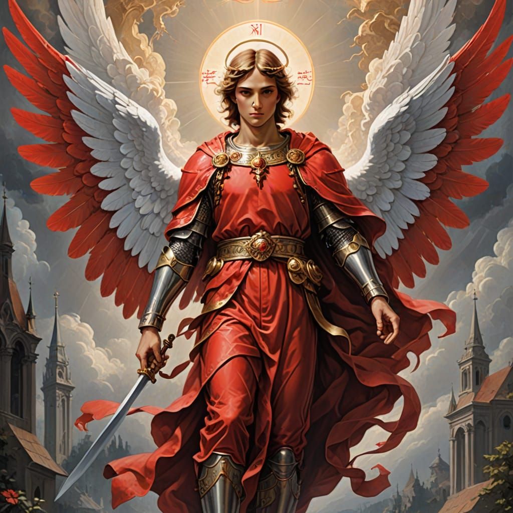 Holy Angel with Red Wings Ascending