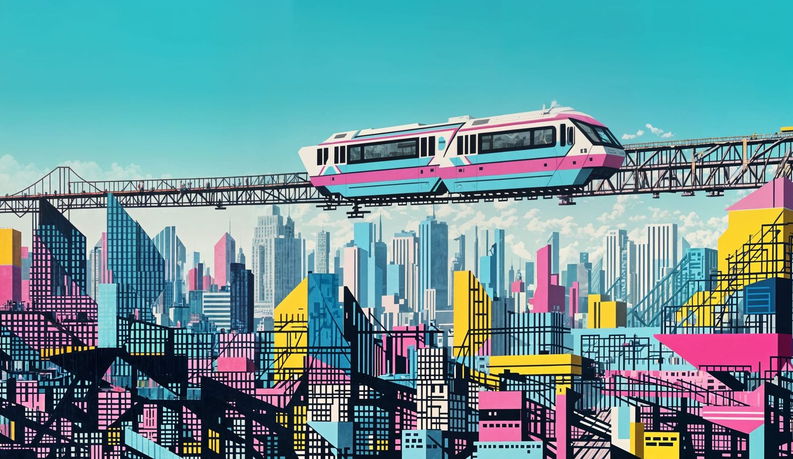 Futuristic Pixel Art Monorail in Abstract Expressionism Styl...