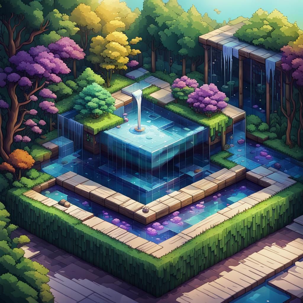 Detailed 8-Bit Pixel Art of Miniature Garden Cube