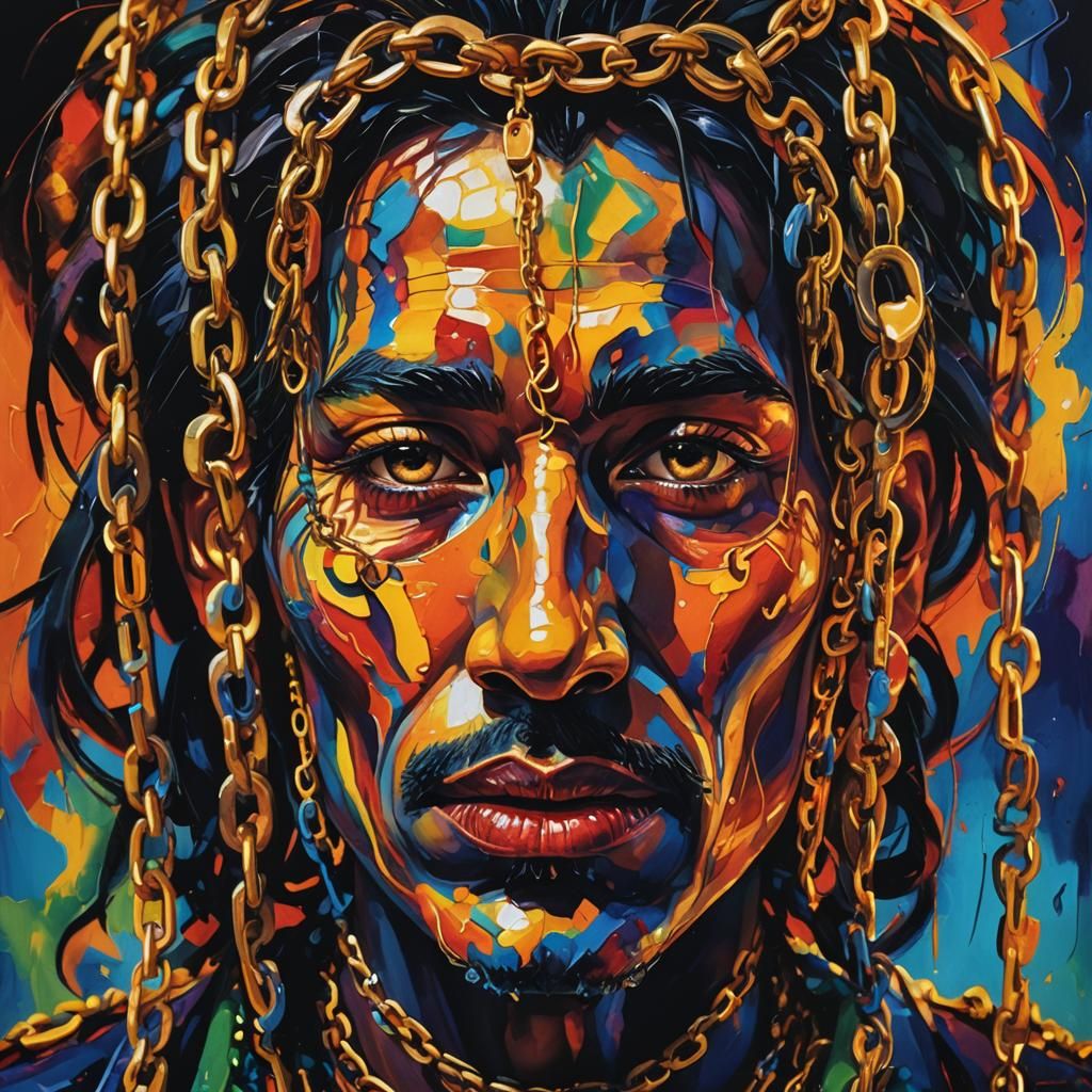 Surreal Portrait with Nose Chain in Fauvist Colors