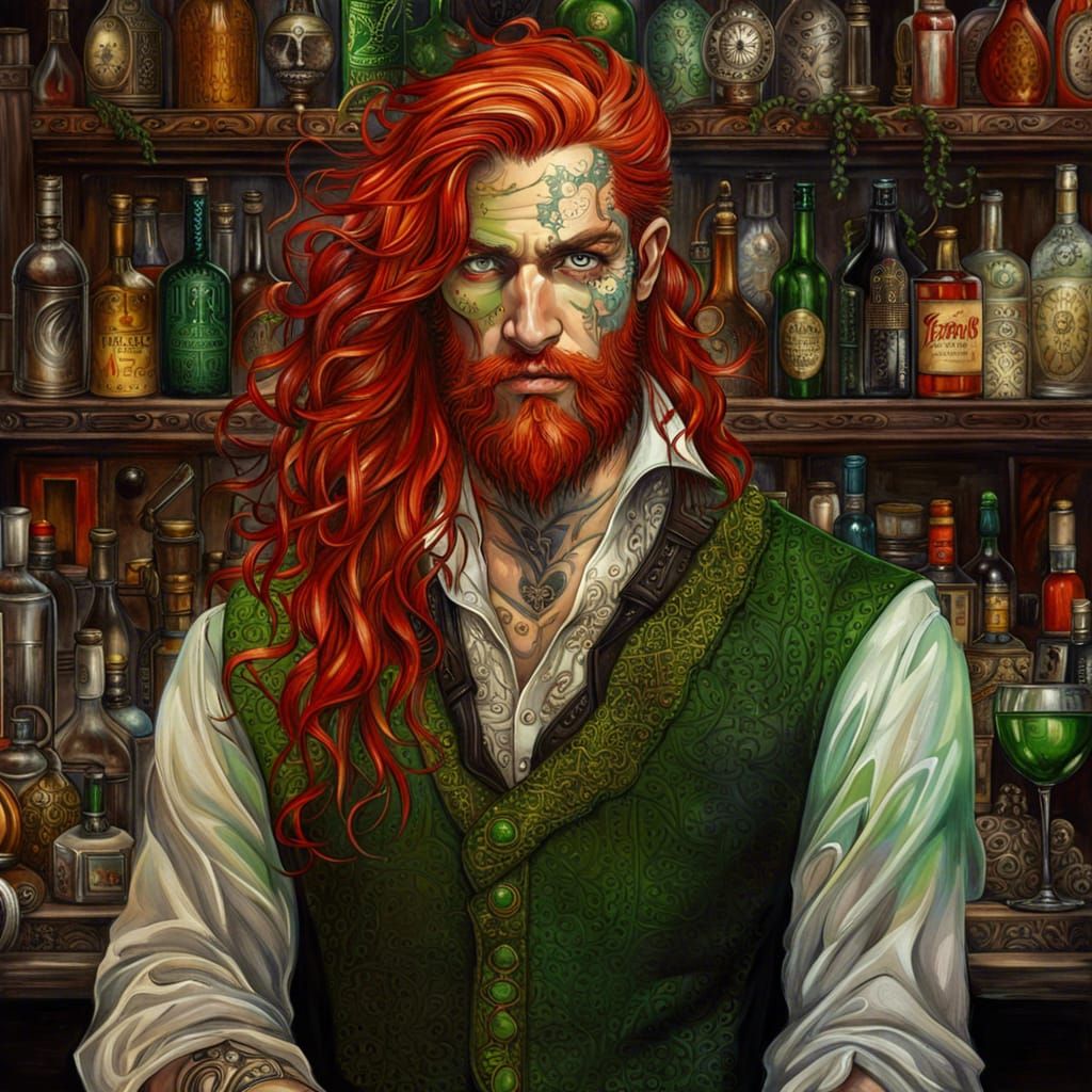 Ornate Portrait of a Fantasy Tavern Barkeeper