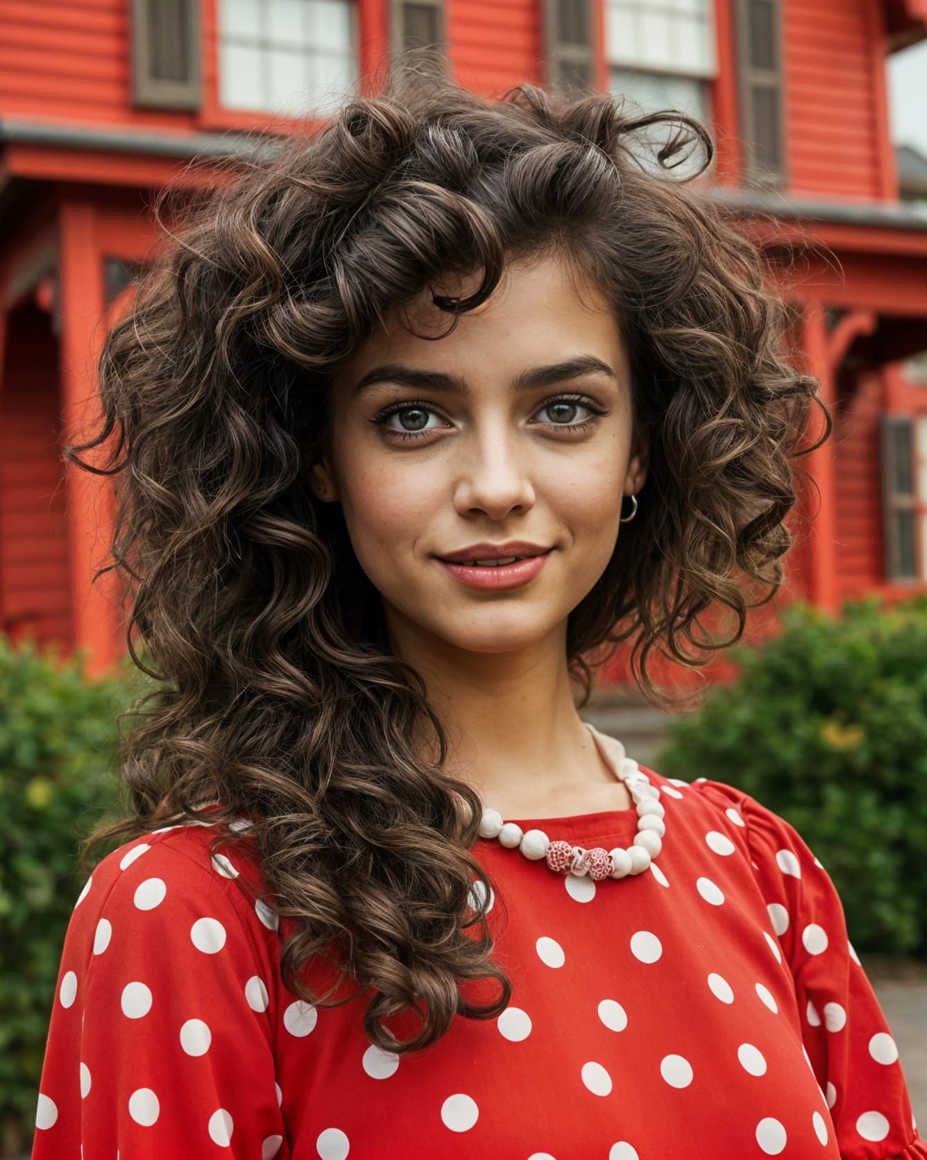 Vintage Portrait of Woman in Polka Dot Dress