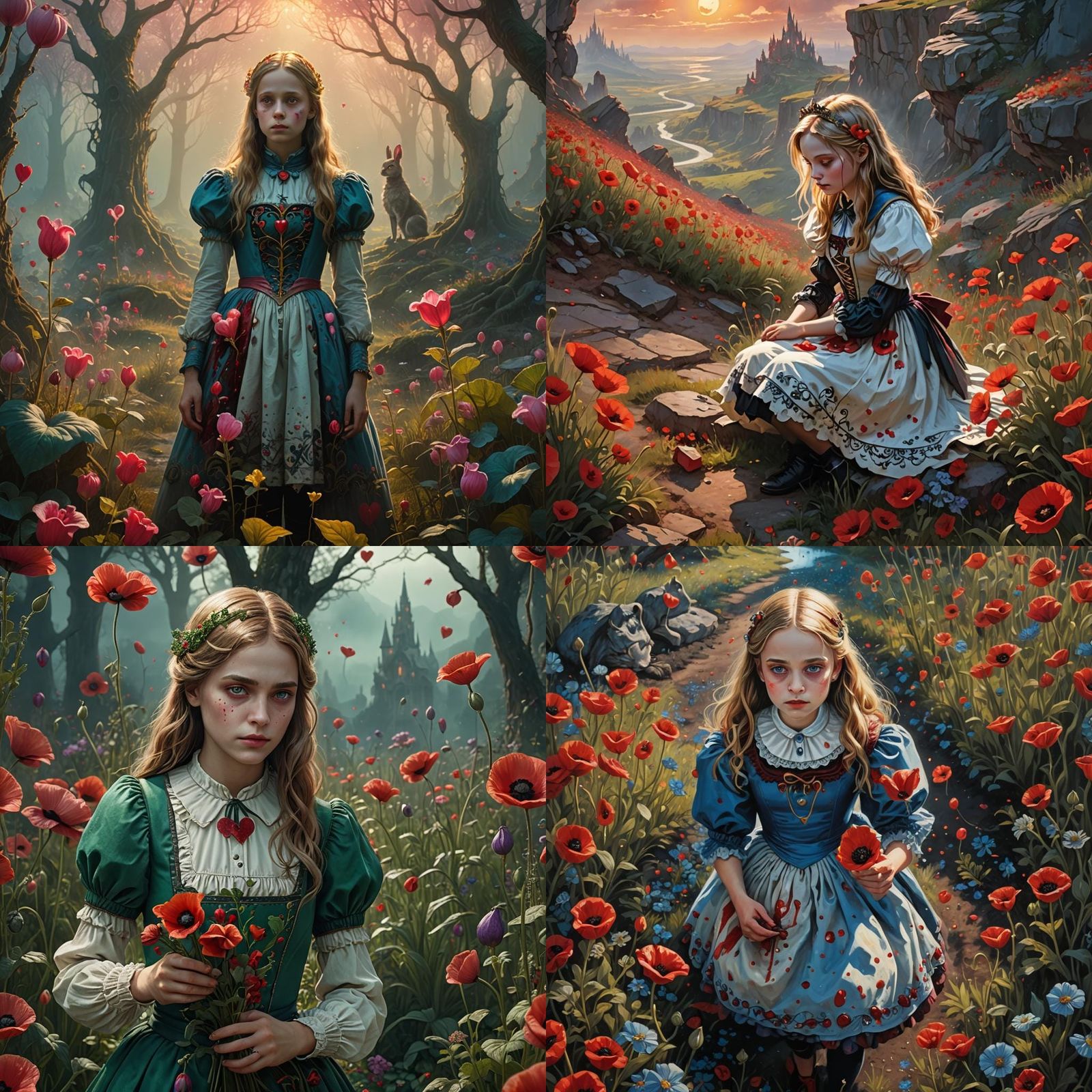 Alice in Wonderland with Bleeding Heart, Detailed Matte Pain...