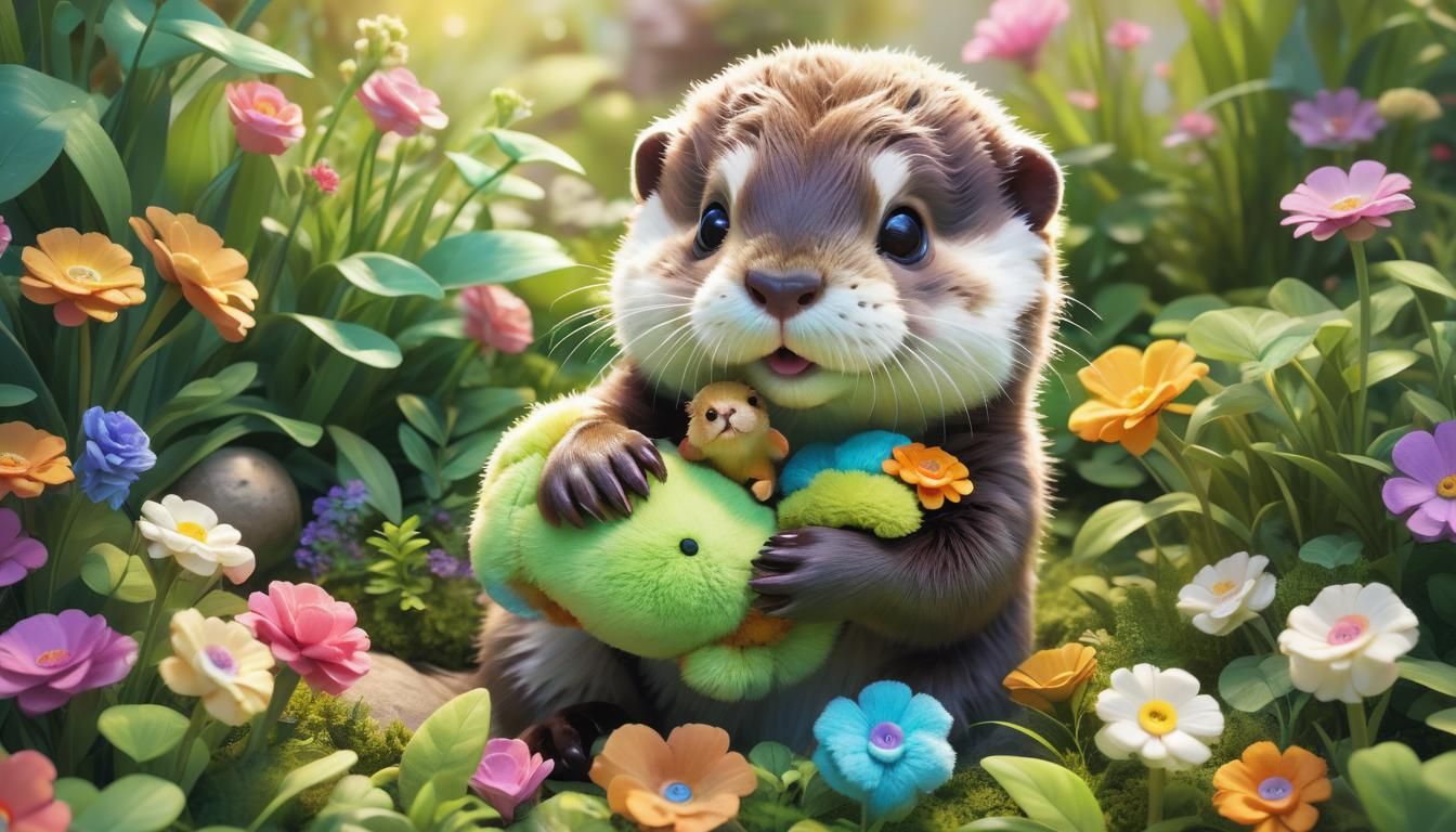 Whimsical Digital Art: Adorable Hybrid Otter-Hamster Plays i...