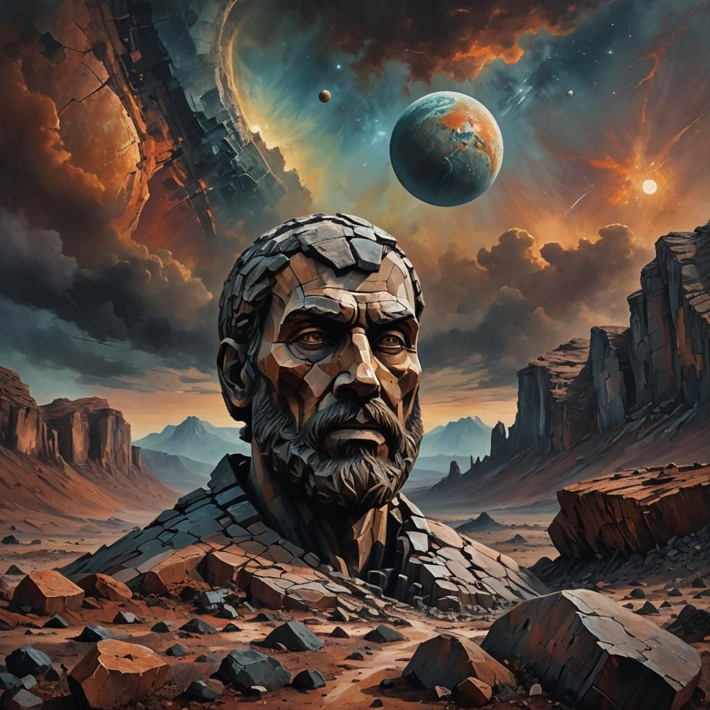 Surreal Stone Head on Alien World