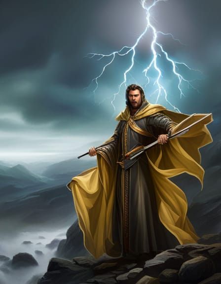 Ghostly Warrior with Golden Sword in Digital Painting