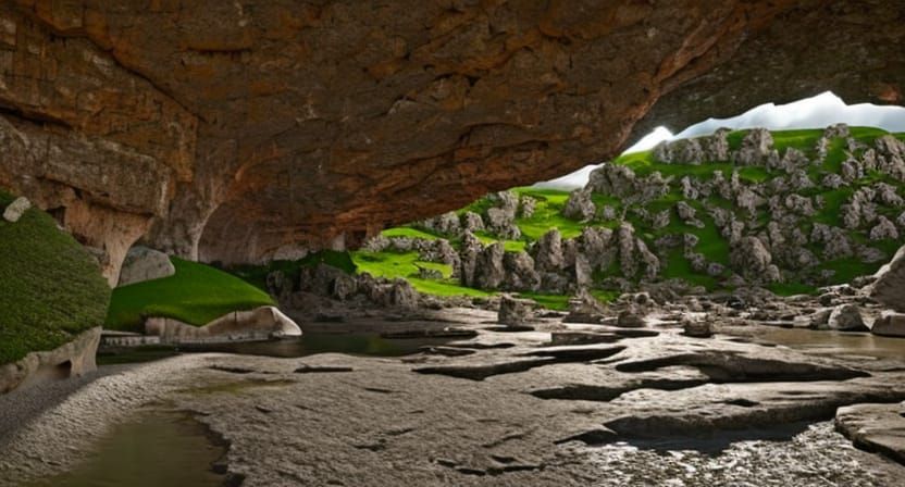 Stone Age Cave with Futuristic Circuitry