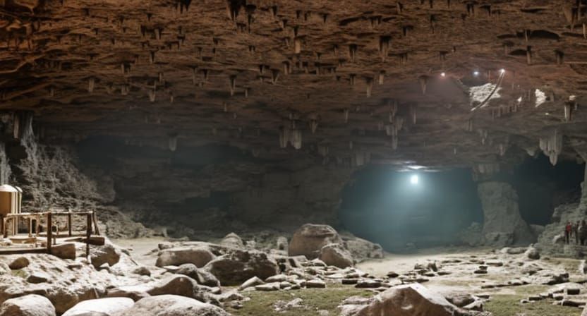 Stone Age Cave with Futuristic Electronics in 8K