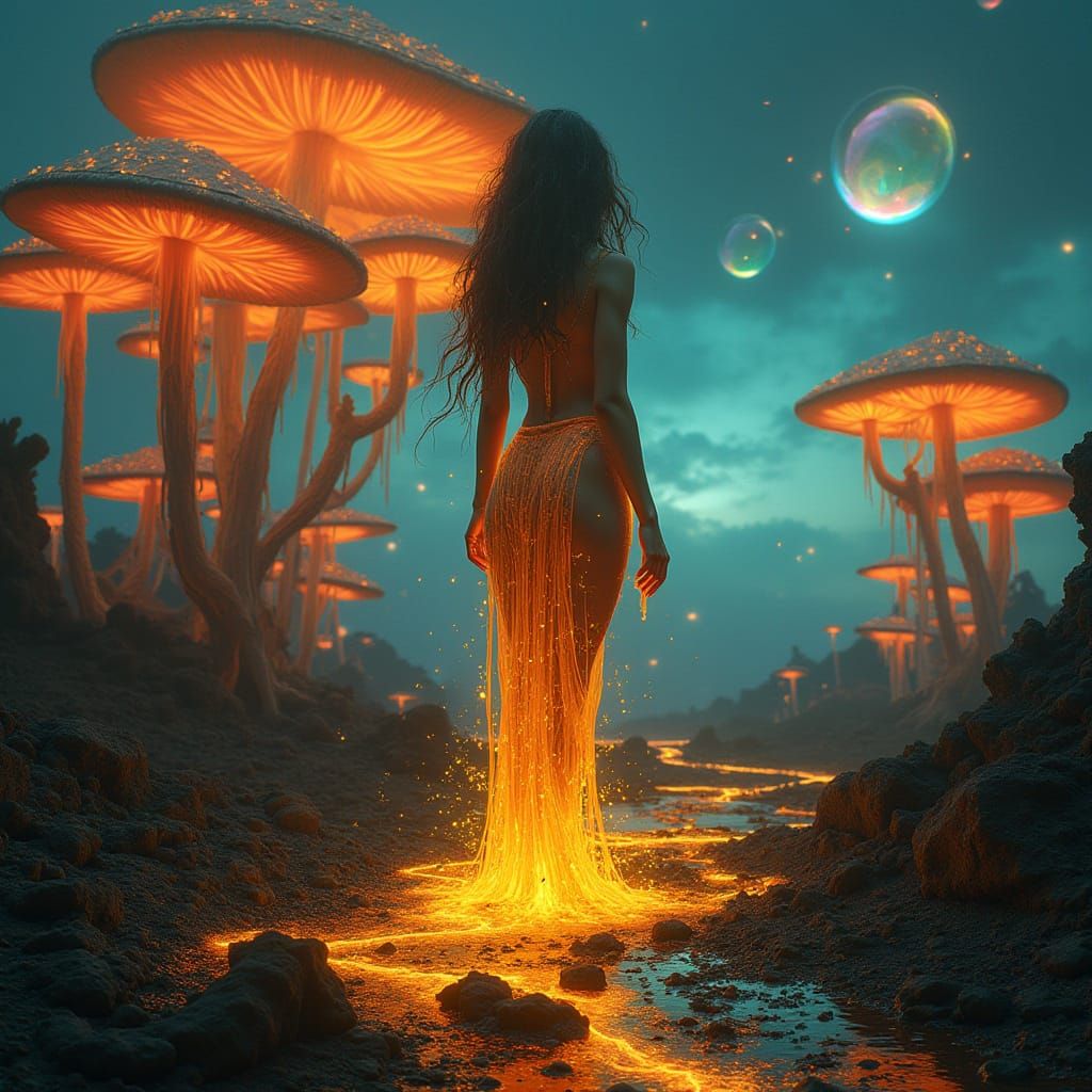 Sensual Siren in Iridescent Landscape