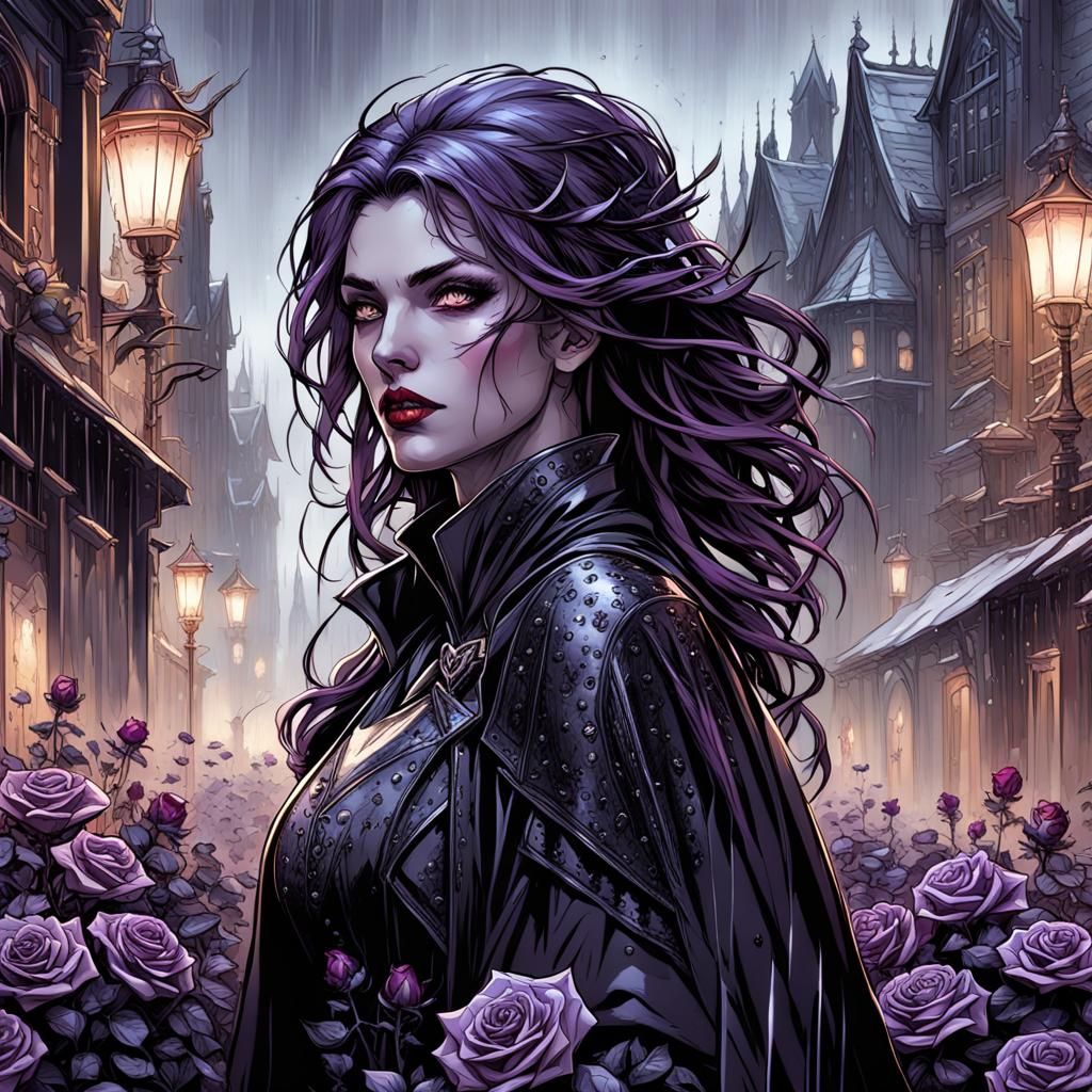Gothic Dark Fantasy Town with Roses