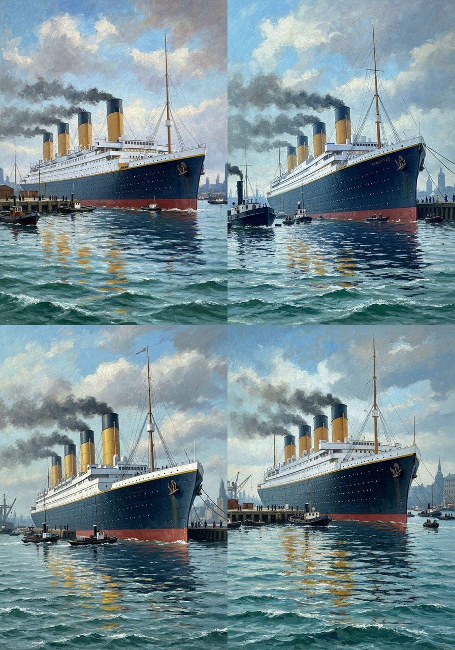 Impressionist Painting of Titanic at Bustling Port