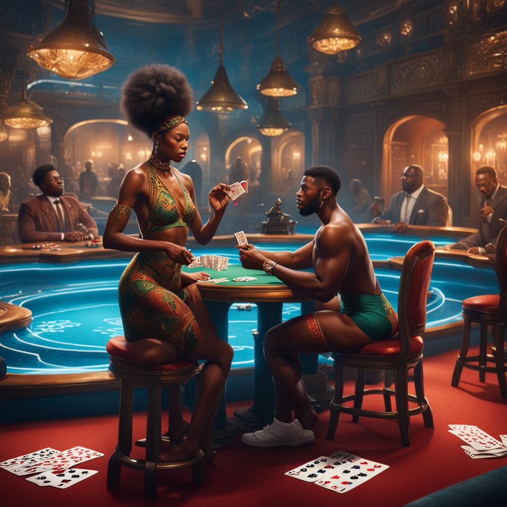 Black Couple Plays Poker in Detailed Matte Painting