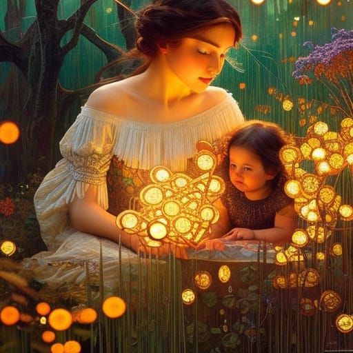 Toddler and Fox Celtic Knot Portrait in Dark Fantasy Art