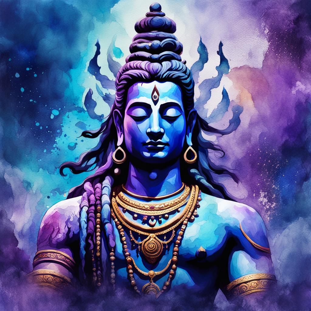 Shiva in Deep Meditation Watercolor Painting