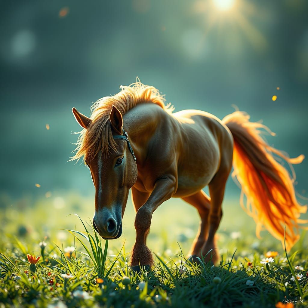 A Miniature Horse in Vibrant Morning Light