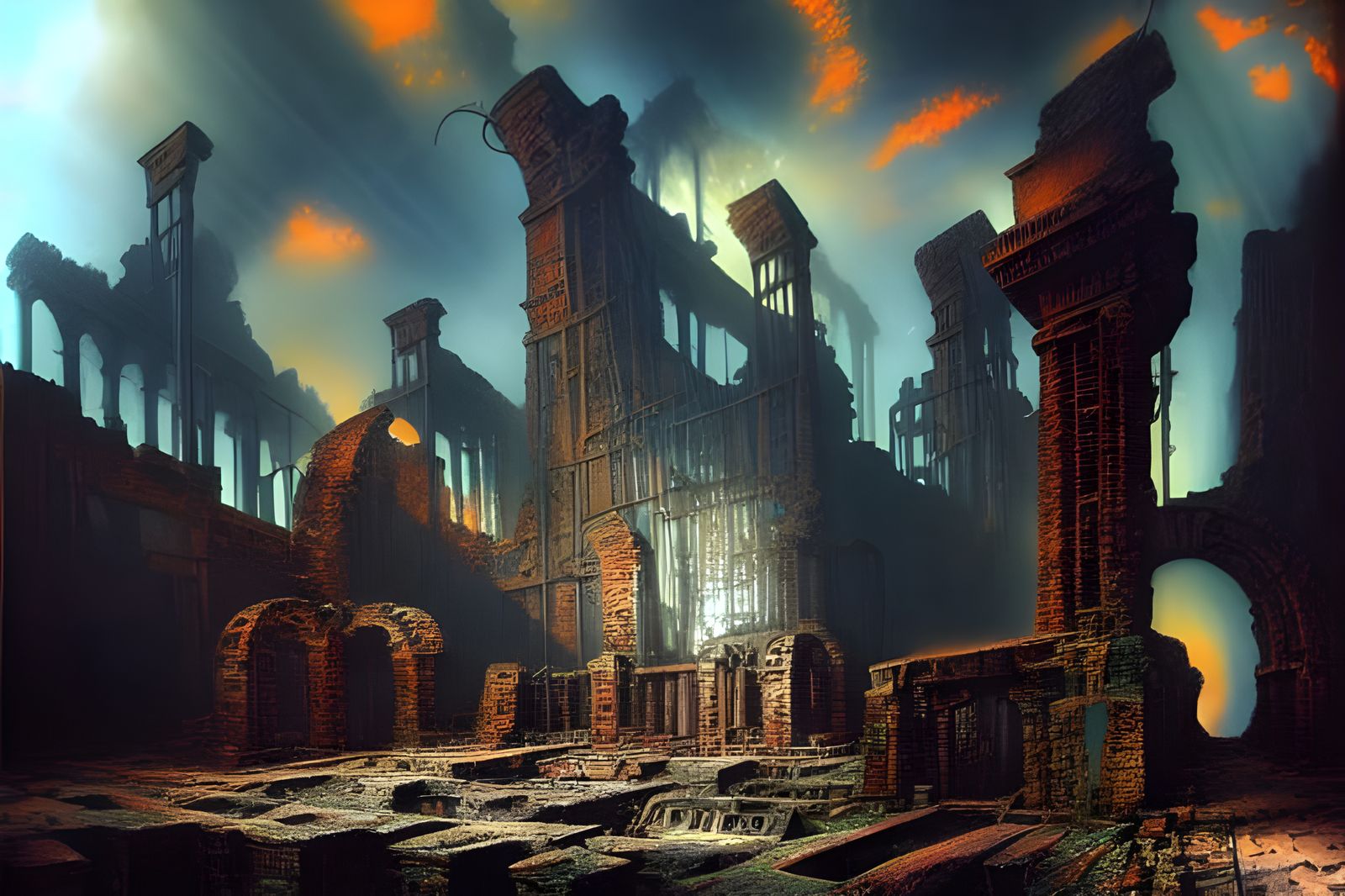 Dieselpunk Hellscape with Ancient Ruins