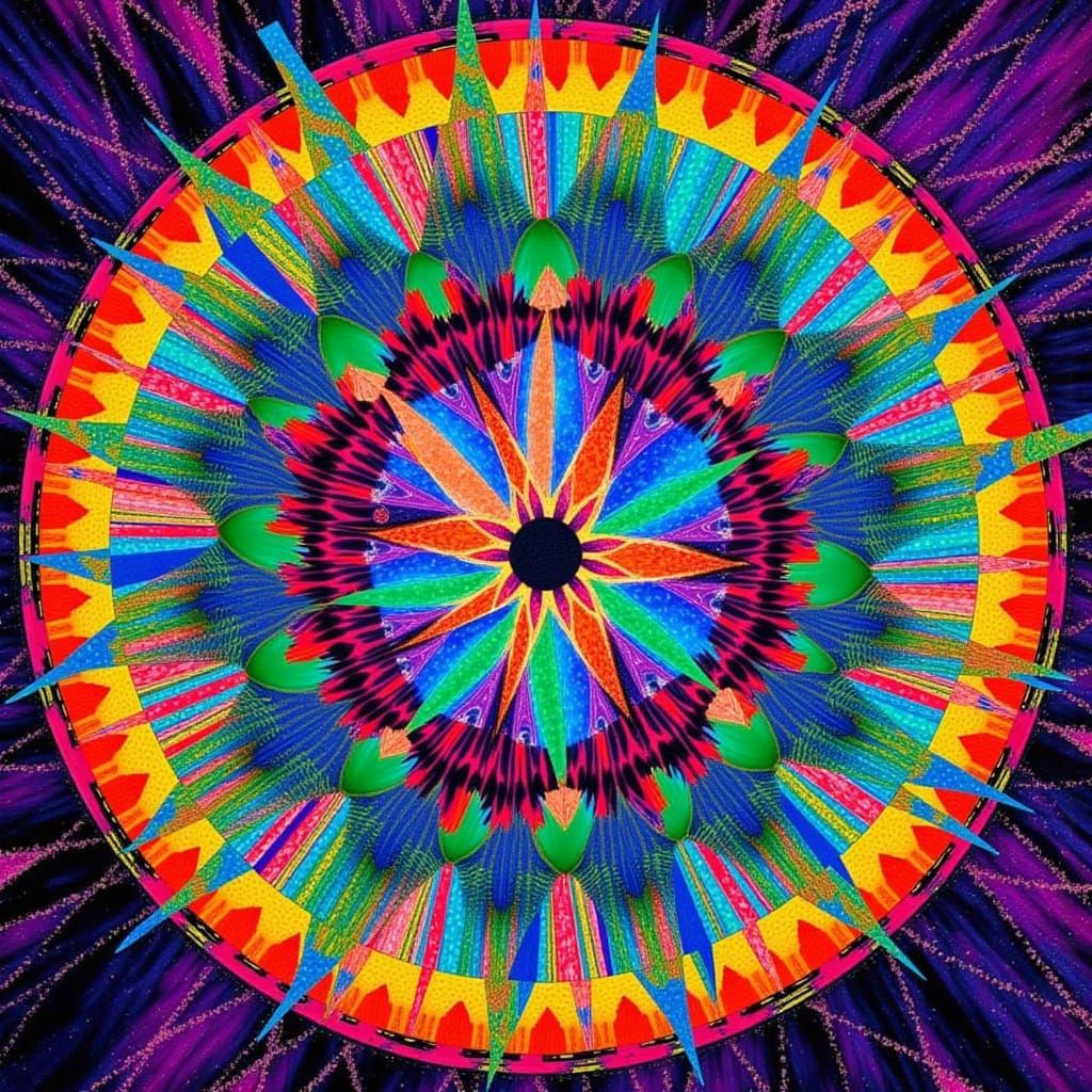 Bohemian Patchwork Cosmic Wheel in Batik Style