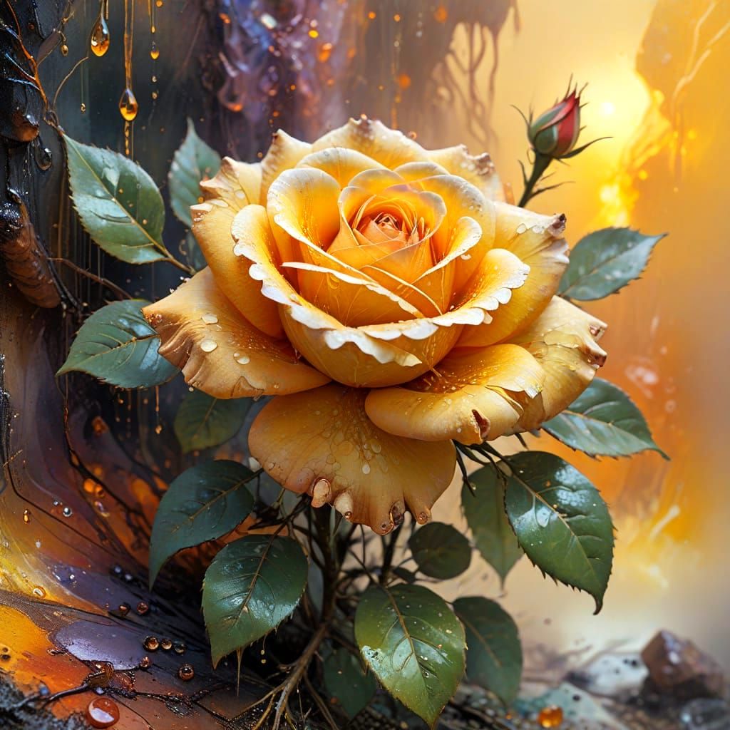 Vibrant Vintage Rose in Shabby Spring Meadow