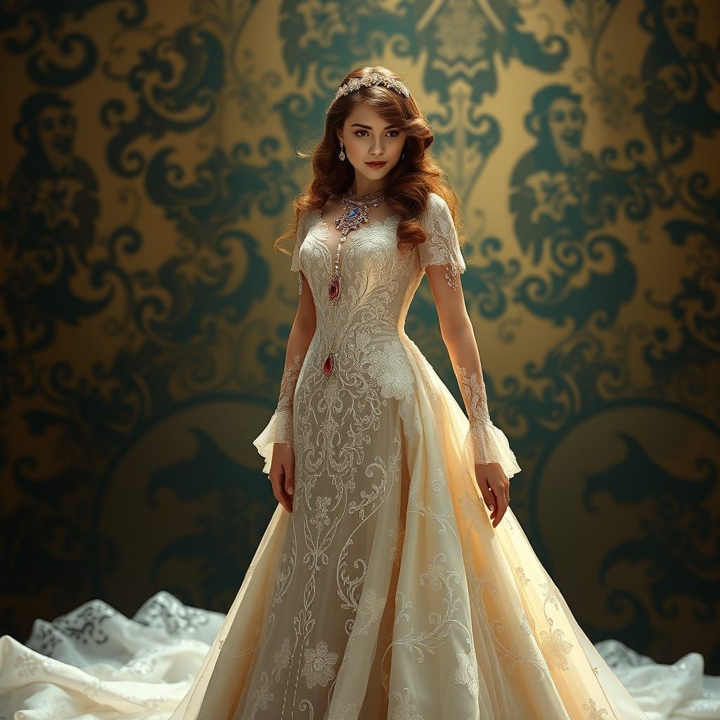 Elegant Woman in Gown, Art Nouveau Style