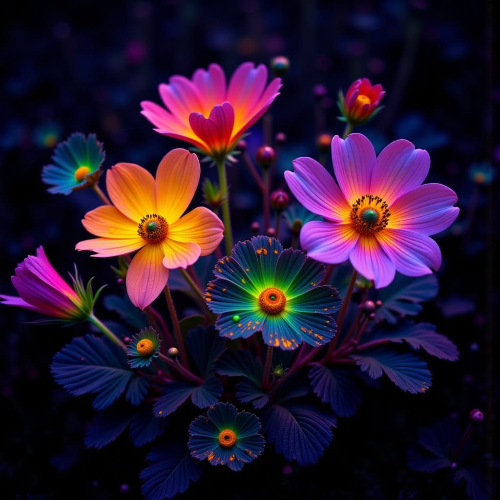 Bioluminescent Wildflower Sunset in Rainbow Colors