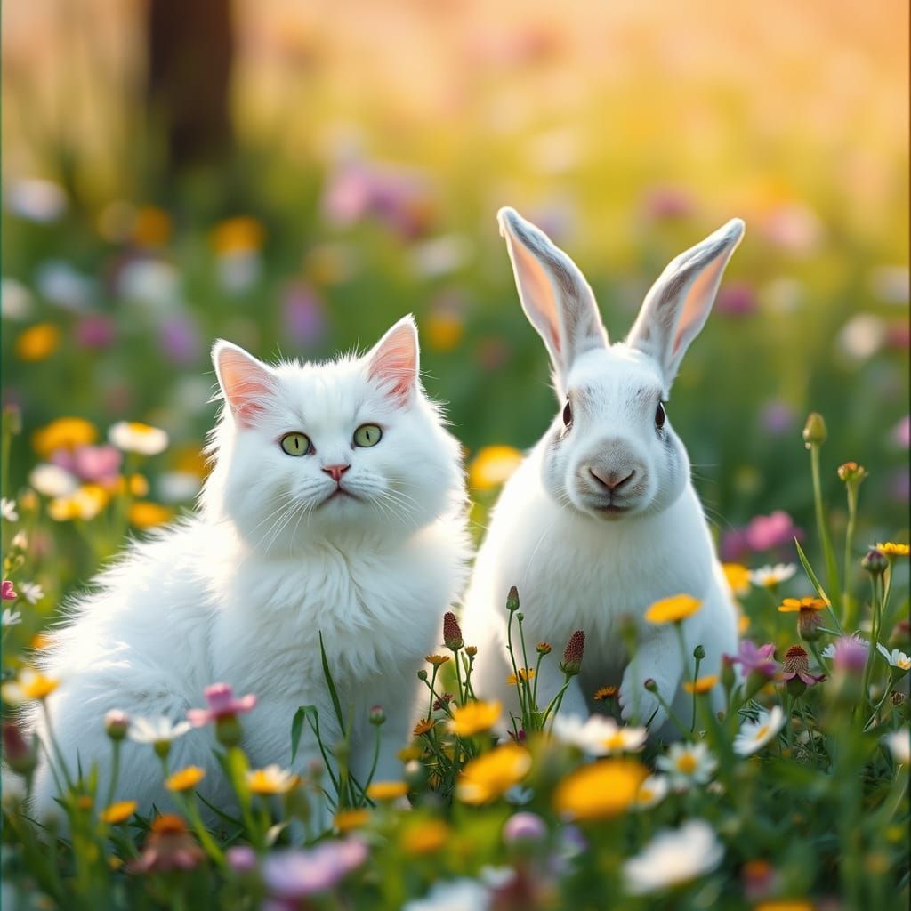 Whimsical Friends in a Lush Spring Field