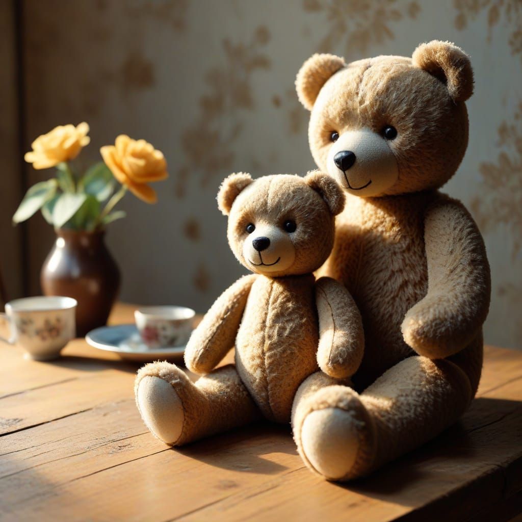 Vintage Teddy Bear Still Life in Warm Golden Lighting