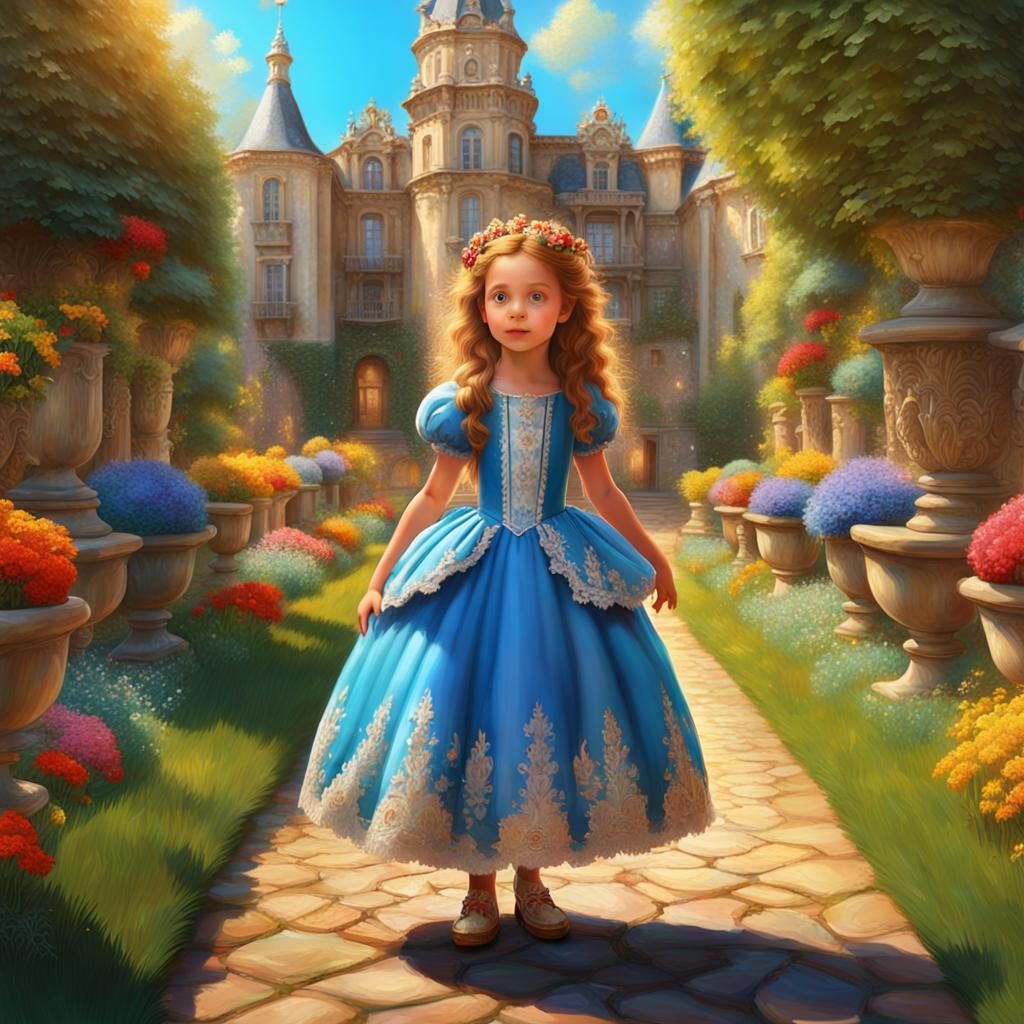 Pixar-Style Girl in Baroque Garden, 3D Render