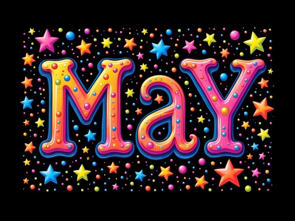 Whimsical May Poster in Funky Seventies Style