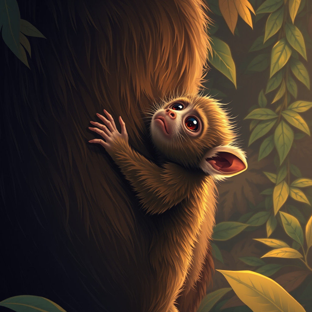 Baby Marmoset Clings to Mother in Jungle Scene