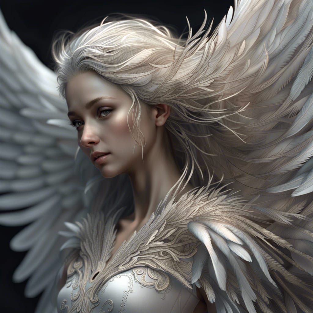 Ethereal Angel with Hyperdetailed Wings and Feathers