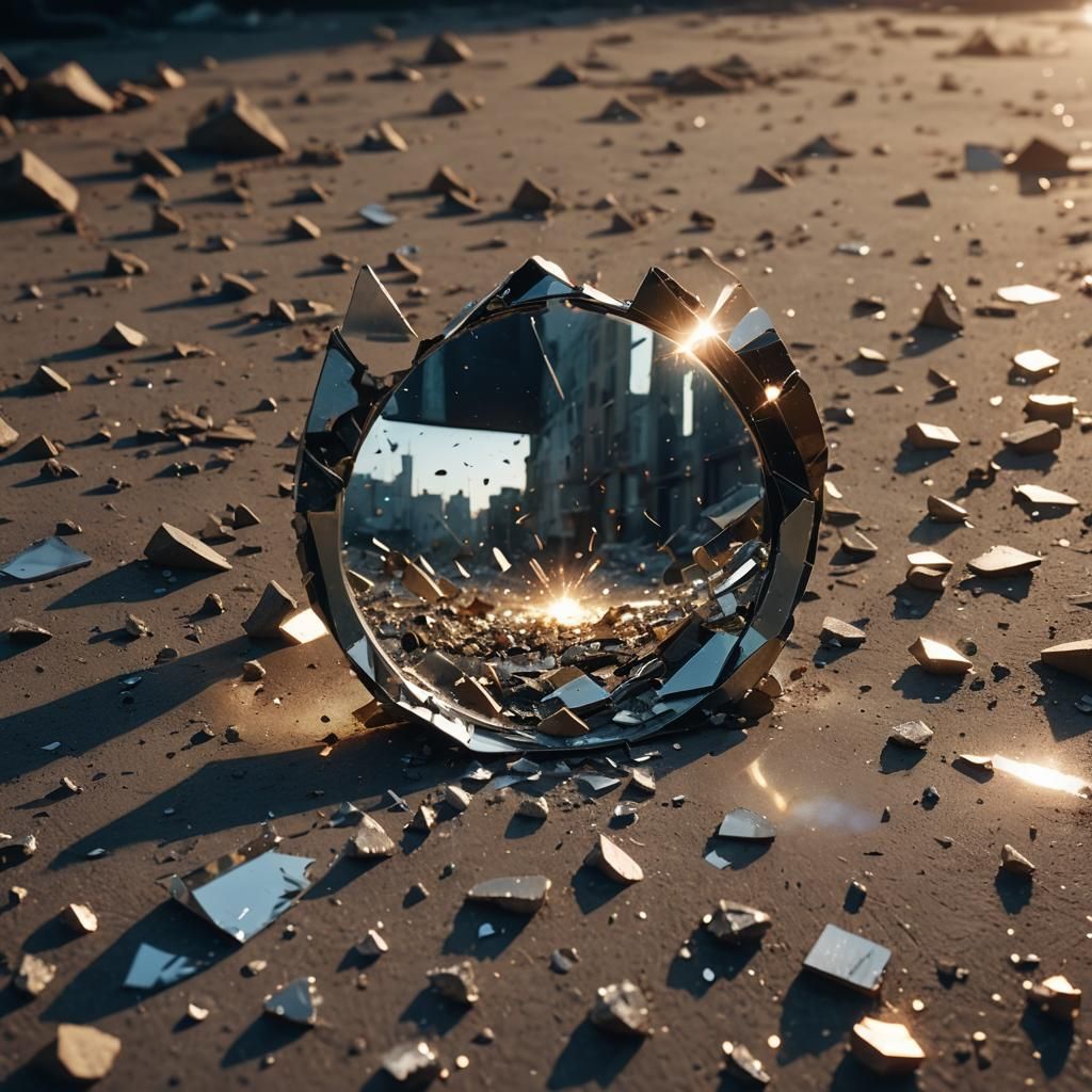 Falling Mirror Shards in Cinematic Style