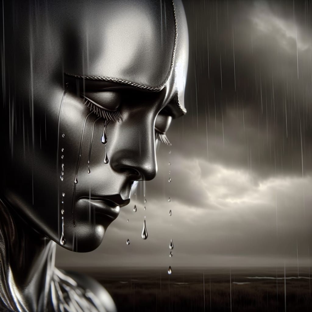 Heartbroken Harlequin in a Rainy Landscape