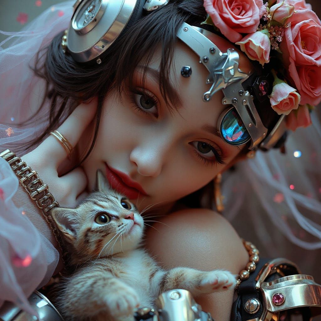 Cyborg Beauty in Whimsical Fantasy Portrait