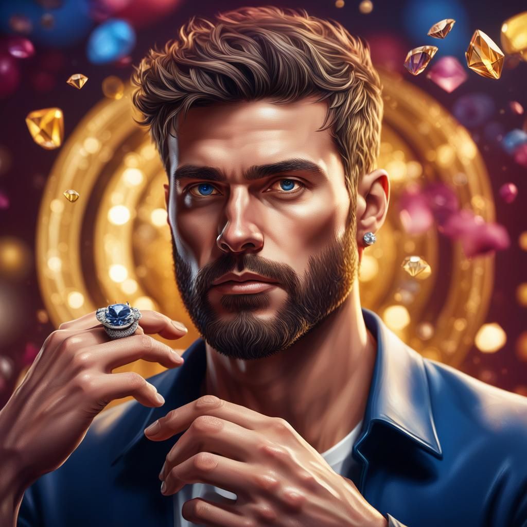 Detailed Portrait of Young Man with Rings