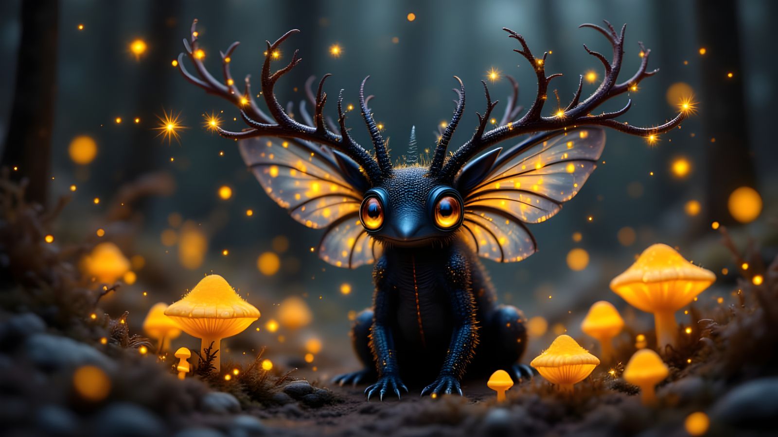Magical Black and Gold Creature with Spines and Wings