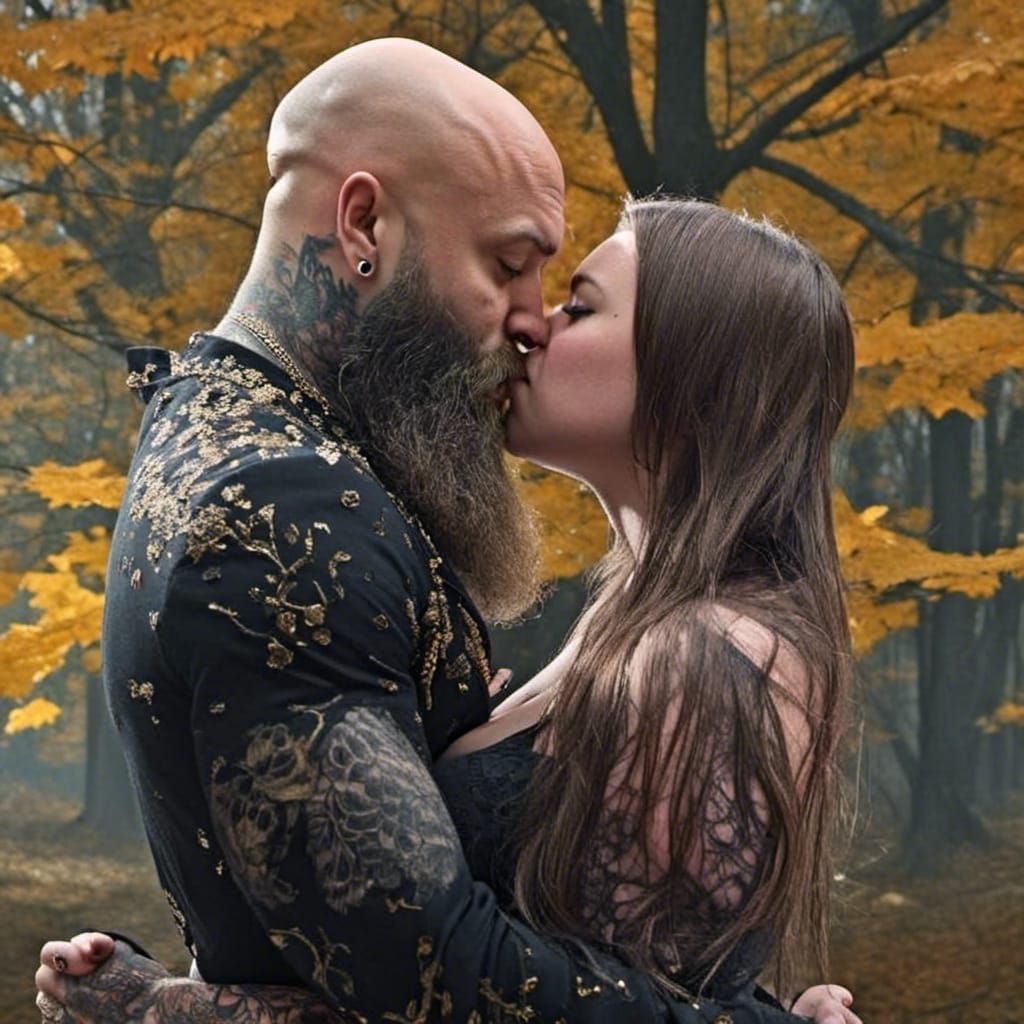 Fantastical Couple Embracing in Vibrant Matte Painting