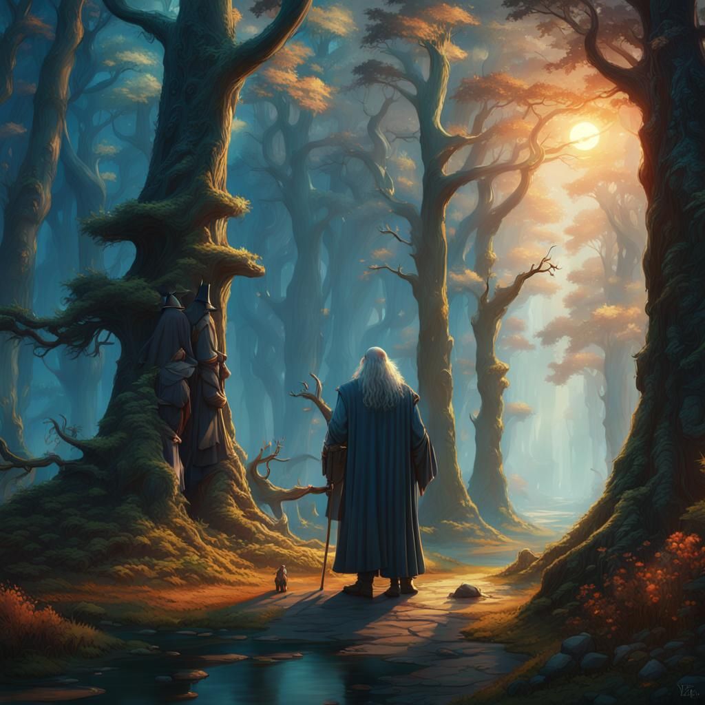 Gandalf and Conan in Mystical Forest Concept Art