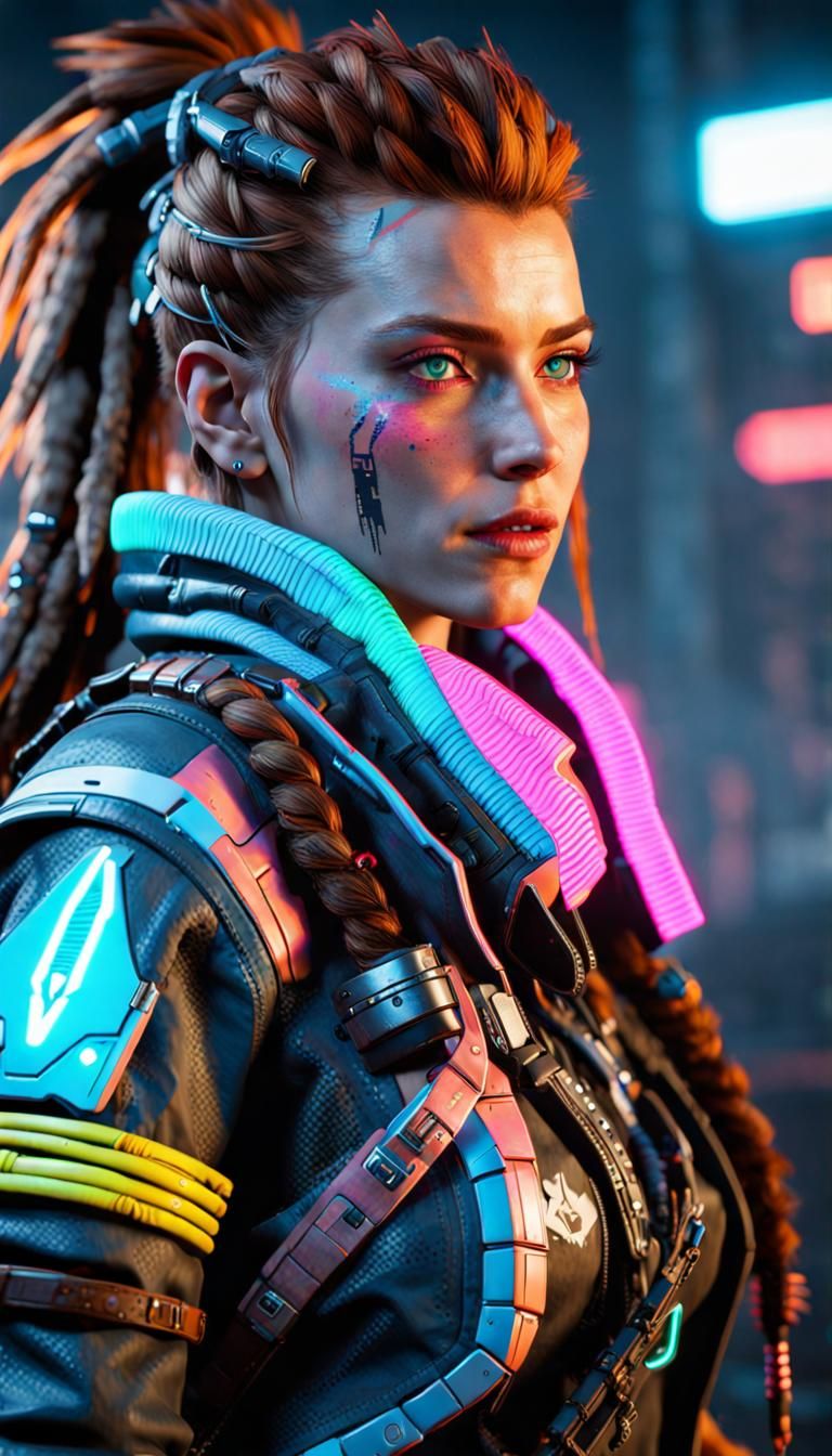Aloy in Cyberpunk Neon City