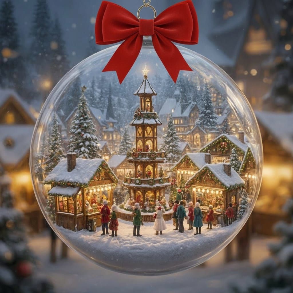 Glass Christmas Ornament With Christkindl Market Scene Insid...